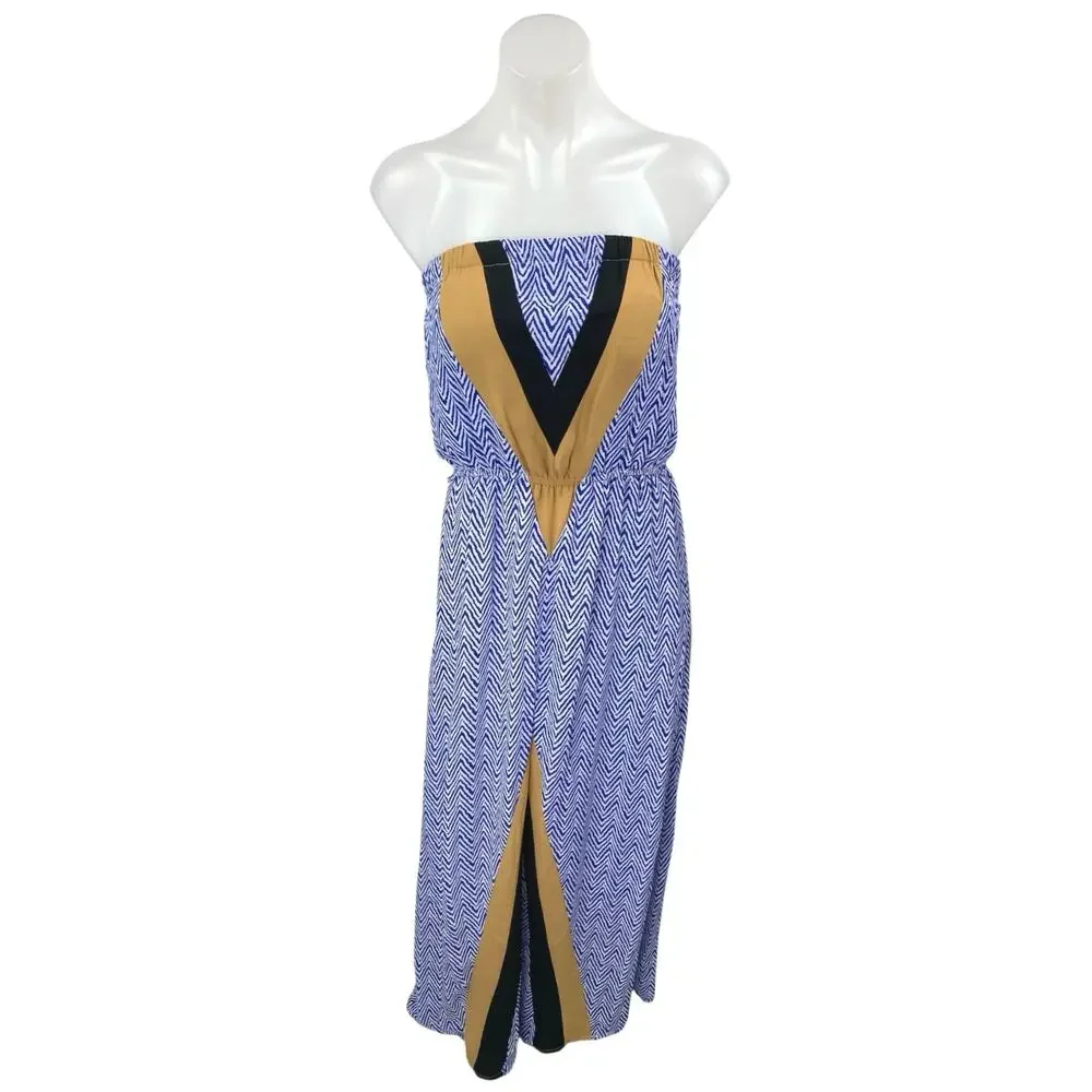 NEW THML Multicolor Chevron Strapless Sleeveless Midi Bandeau Tube Dress Size M